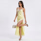 Satin Lace Trim Tie Back Slip Maxi Dress