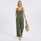 Button Front Jumpsuit Sleeveless Wide Leg Utility Pocket Outfit