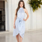 High Neck Sleeveless Wrap Dress with Tie Waist