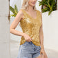 Sleeveless Sequin Tank Top V-Neck Sparkly Party Shirt