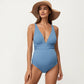 Maternity Ribbed One-Piece Swimsuit with Plunging Neckline and Ruched Waist