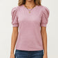 Short Sleeve Puff Sleeve Knit Top with Crew Neck and Soft Textured Fabric