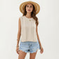 Sleeveless Cable Knit Top with Crew Neck and Ribbed Hem