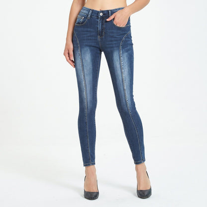 High Rise Skinny Jeans with Contour Seams and Five Pocket Design