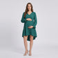 Maternity V Neck High Low Mini Dress with Long Sleeves and Tiered Hem