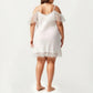 Plus Size Chiffon Chemise Ruffle Sleeve Lace Trim Nightgown Adjustable Strap Sleep Dress