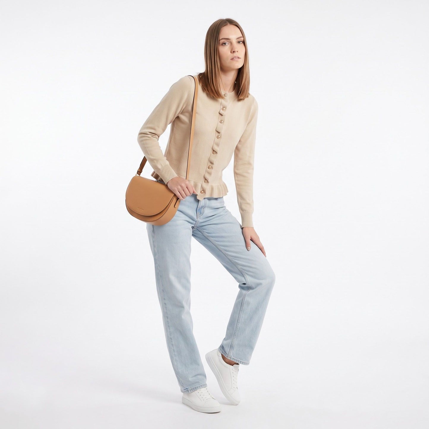 Ruffle Trim Button Front Peplum Cardigan Sweater