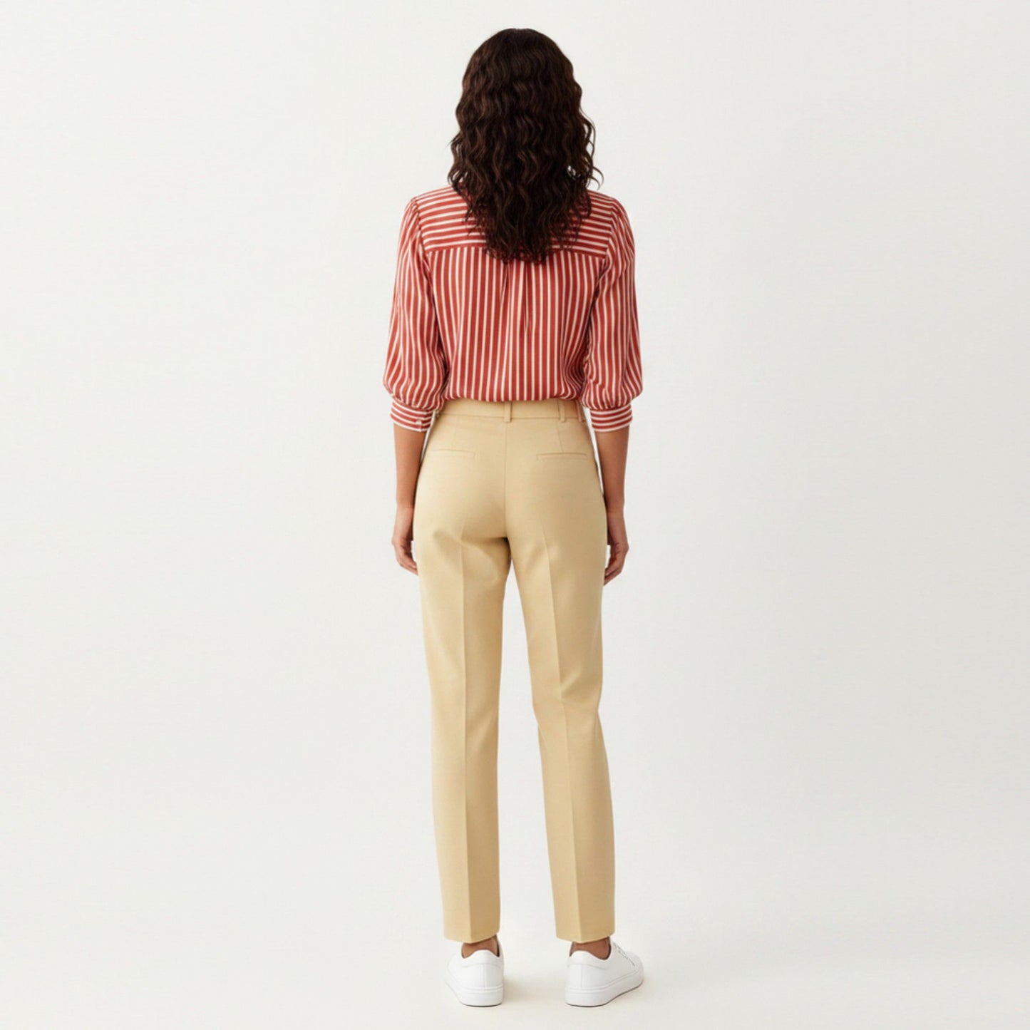 Striped Button Down Blouse with Collared Neckline and Puff Sleeves