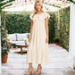 Off Shoulder Double Ruffle Elastic Waist Maxi Flared Dress