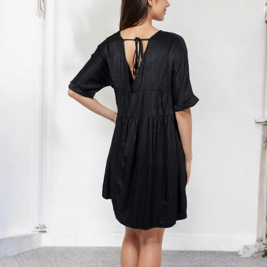 V-Neck Short Sleeve Babydoll Dress with Flowing Silhouette