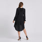Maternity V Neck High Low Mini Dress with Long Sleeves and Tiered Hem