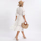 V-Neck Lace Trim Bell Sleeve Midi Dress