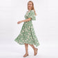Floral Print Flutter Sleeve Smocked Waist Midi Dress