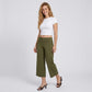 Foldover Waistband Cropped Wide-Leg Trousers