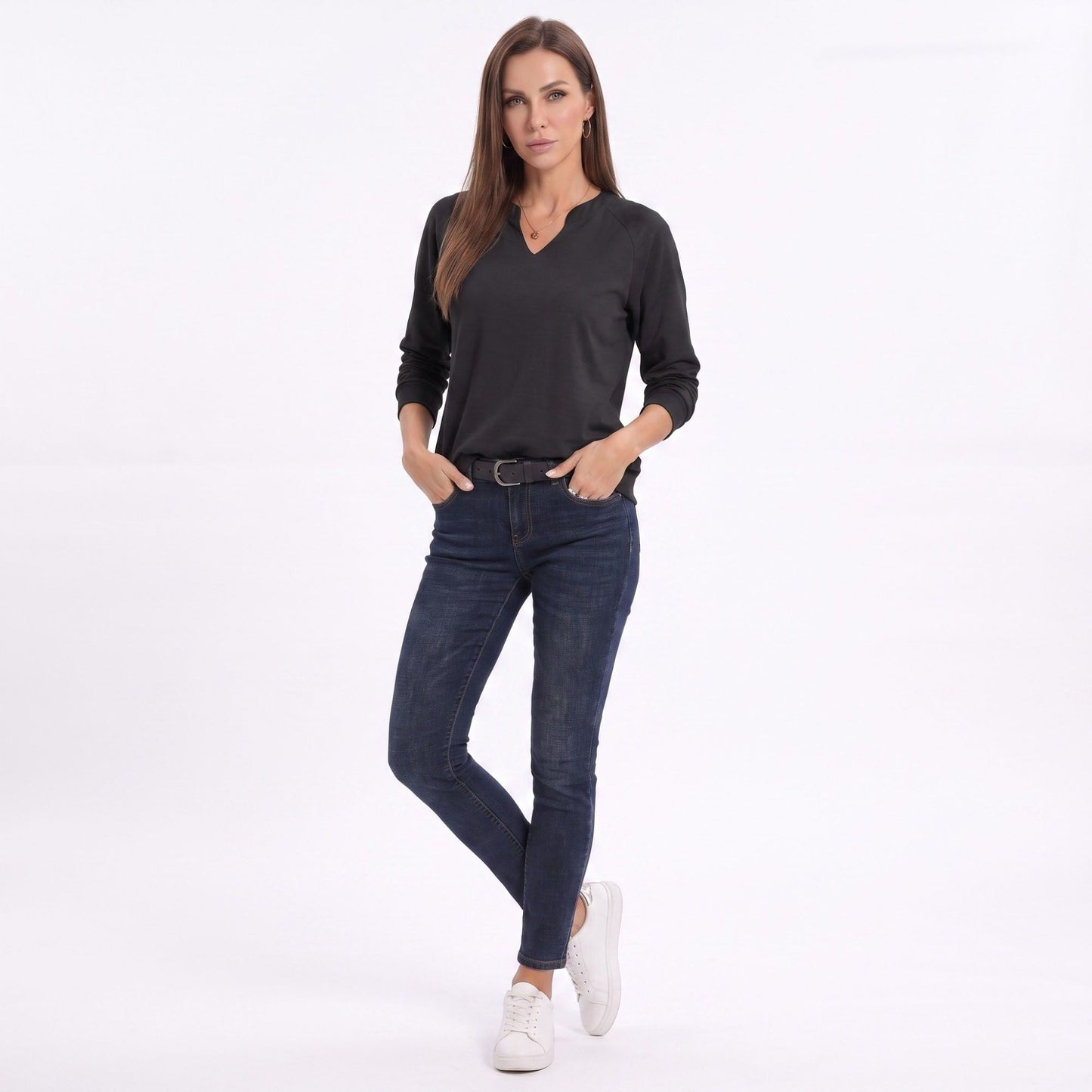 Long Sleeve V-Neck Sweatshirt with Raglan Sleeves