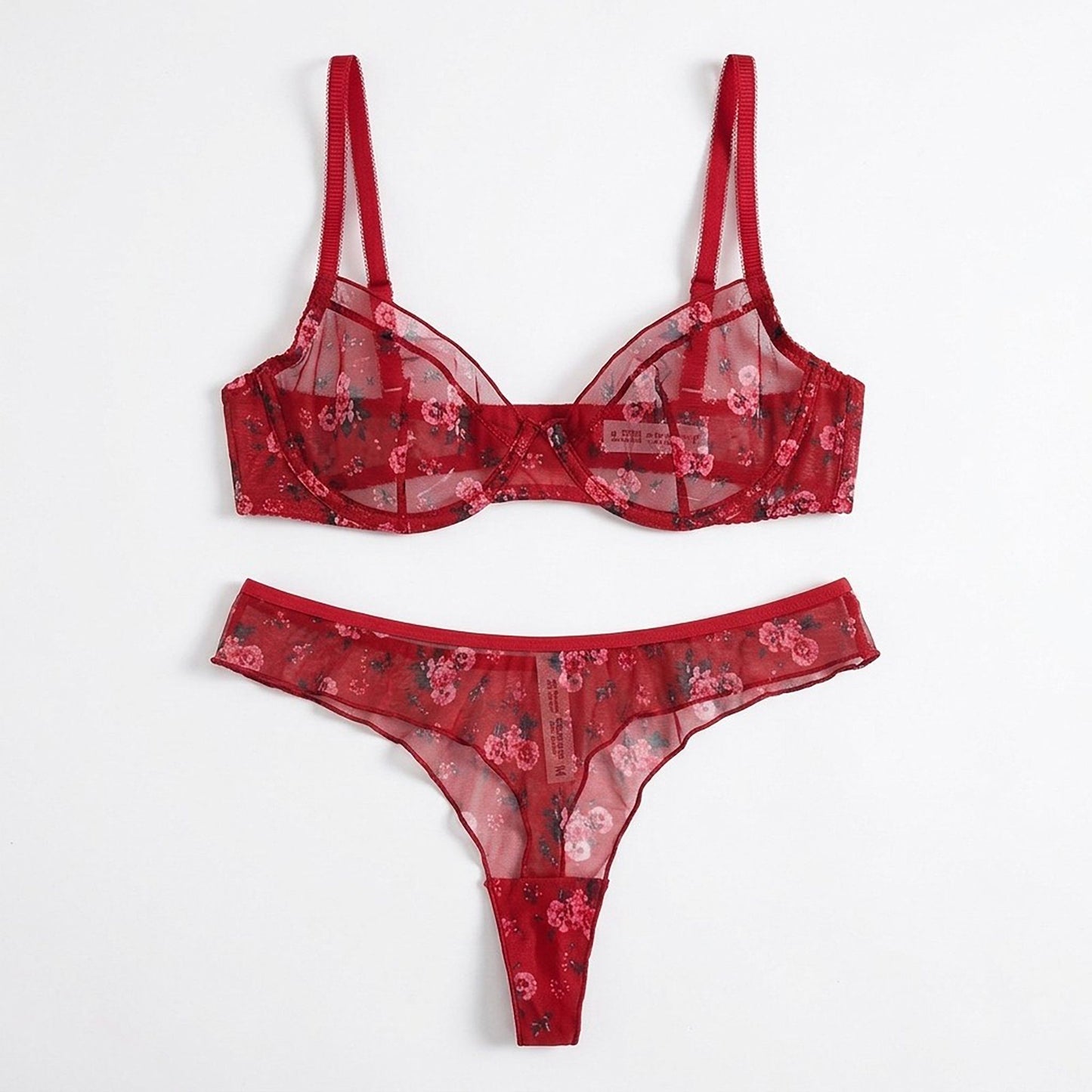 Polka Dot Sheer Mesh Underwire Bra and Panty Two Piece Lingerie Set