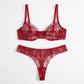 Polka Dot Sheer Mesh Underwire Bra and Panty Two Piece Lingerie Set
