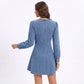 Long Sleeve Denim Mini Dress Puff Shoulder A Line Jean Dress