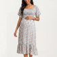 Maternity Floral Square Neck Midi Dress with Smocked Bodice and Flutter Sleeves