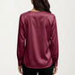 Satin V-Neck Blouse with Long Balloon Sleeves and Wide Cuffs