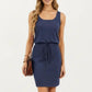 Sleeveless Tank Dress with Scoop Neck Adjustable Drawstring Waist Fitted Casual Mini Dress