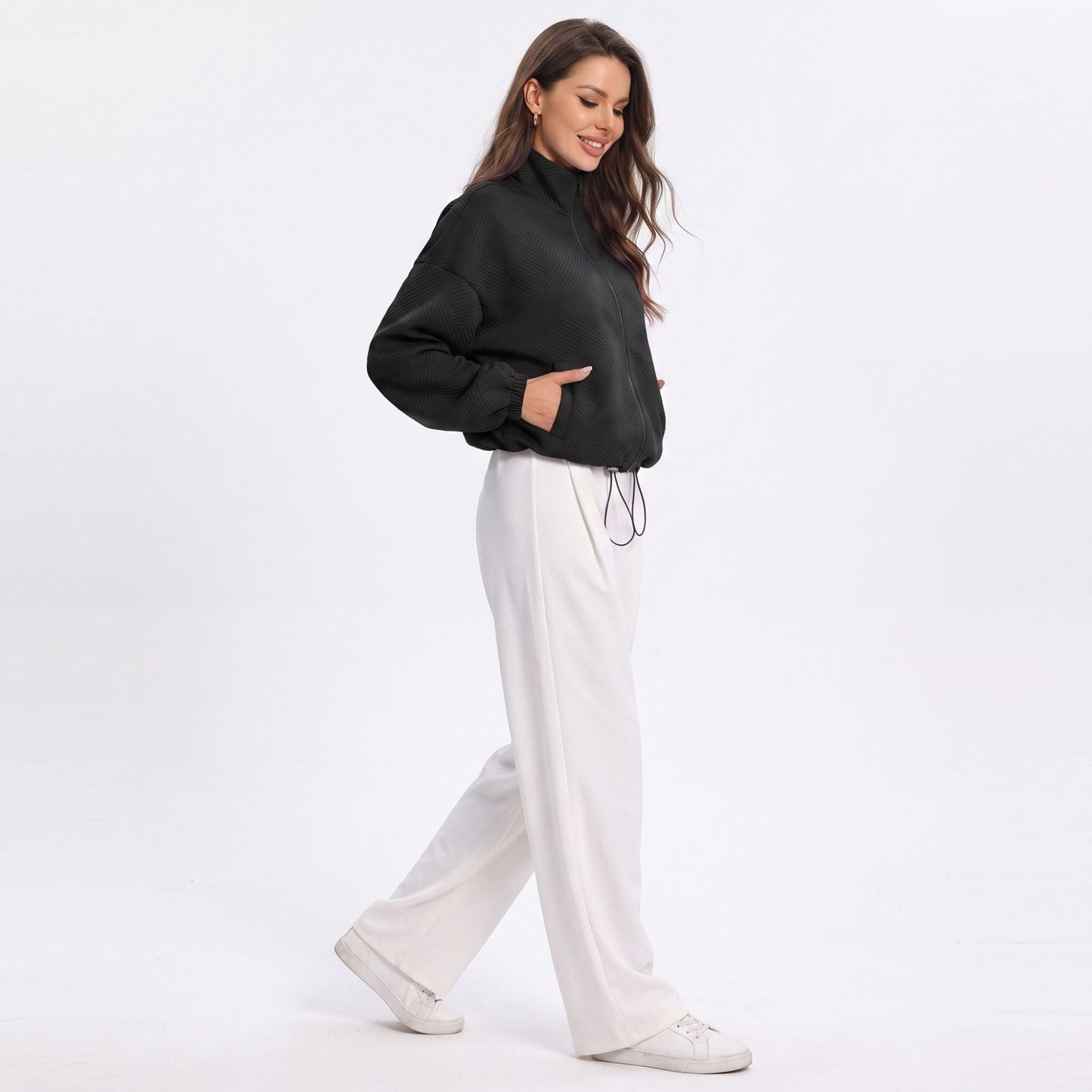 Quilted Full Zip Jacket with Collared Neckline