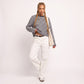 Striped Textured Knit Drop Shoulder Cropped Sweater