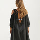 Crochet V Neck Swim Cover Up Dress with Cold Shoulder Sleeves and Relaxed Fit