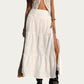Embroidered Floral Tiered Maxi Skirt with Side Slit