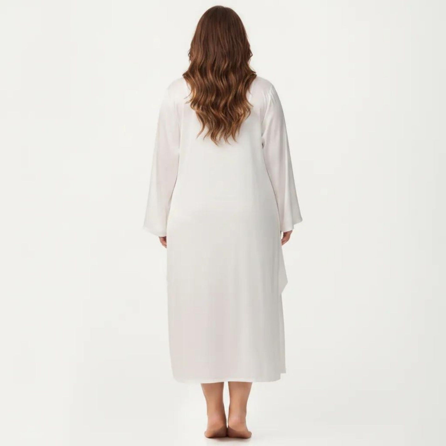 Plus Size 2-Piece Satin Nightgown Set with Long Sleeve Open Front Robe Sleeveless Slip Dress Sleepwear