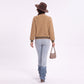 Cutout V Neck Cable Knit Long Sleeve Sweater with Contrast Stripe Trim