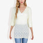 Lightweight Long Sleeve Knit Top Notch Neck Rolled Cuffs