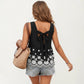 Embroidered Floral Peplum Tank Top with Back Tie
