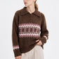 Fair Isle Collared Henley Pullover Sweater