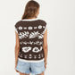 Sleeveless Floral Knit Vest Top with Crew Neck and Contrast Trim