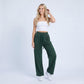 High Rise Drawstring Wide Leg Utility Pants with Patch Pockets