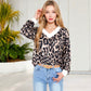 Leopard Print V-Neck Long Sleeve Pullover with Contrast Trim