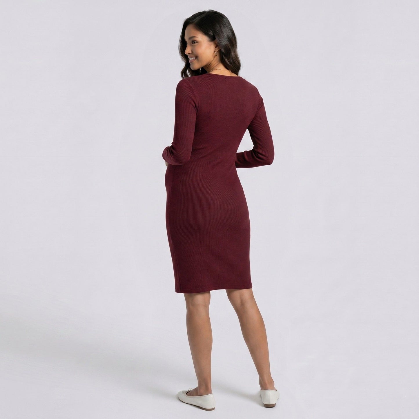 Maternity Ribbed Long Sleeve Bodycon Dress with Front Twist Detail