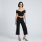 Crossover Waistband Side-Stripe Cropped Wide-Leg Trousers