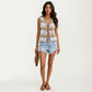 Sleeveless Striped Crochet Knit Vest with Tie Front and Open Stitch Design