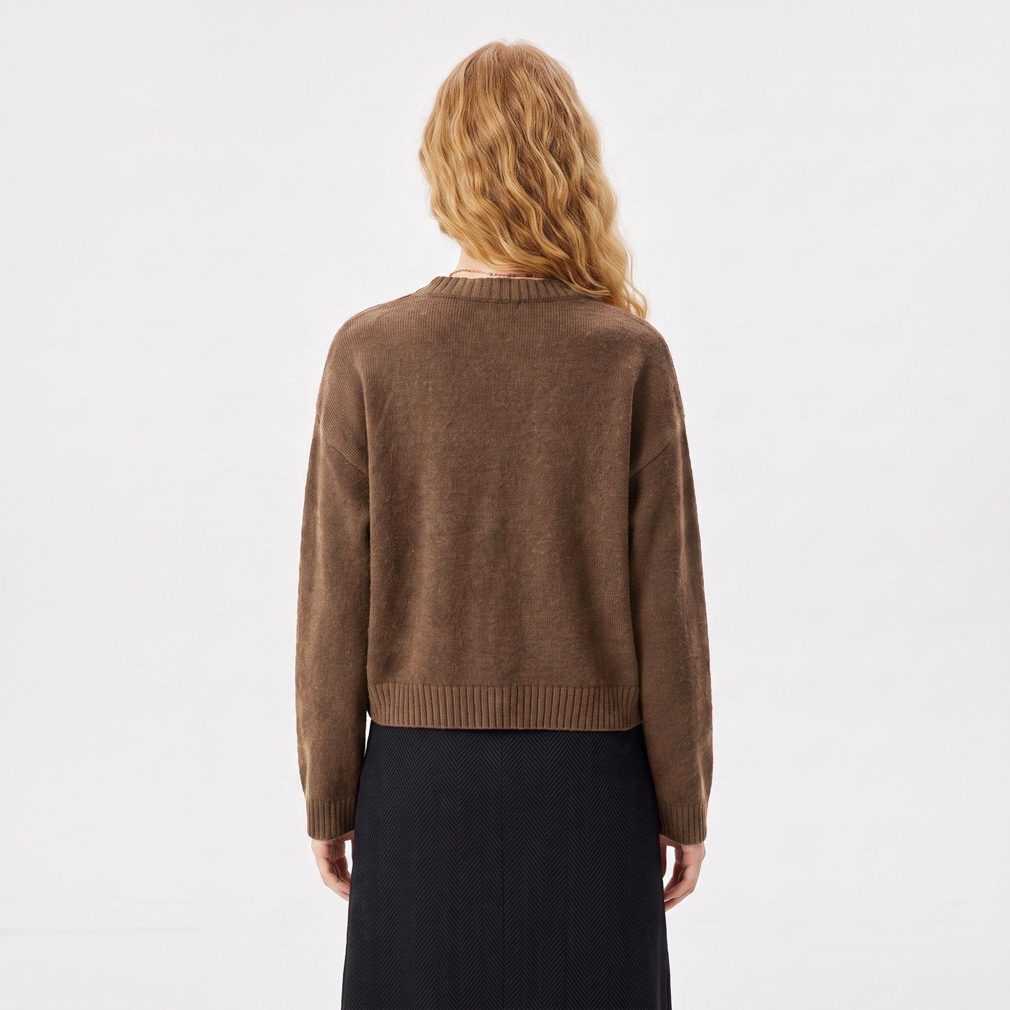 Gold Button Crewneck Cardigan Sweater