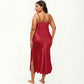 Plus Size Satin Chemise Nightgown with Lace Trim Neckline Adjustable Straps Side Slit Slip Dress