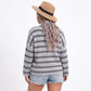 Plus Size Striped Crewneck Button Shoulder Sweater