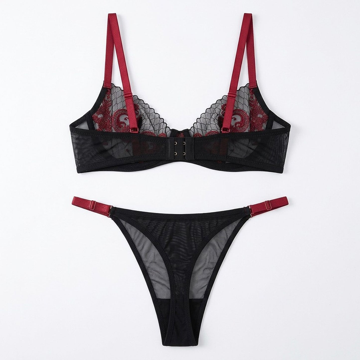 Floral Embroidered Mesh Underwire Bra and Panty Two Piece Lingerie Set