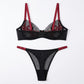 Floral Embroidered Mesh Underwire Bra and Panty Two Piece Lingerie Set