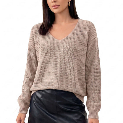 V-Neck Open-Back Tie Long Sleeve Knit Sweater