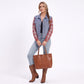 Plaid Sleeve Denim Jacket Button Front Distressed Frayed Hem Shacket
