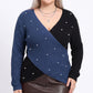 Plus Size Faux Pearl Colorblock Wrap Front Sweater