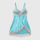 Satin-Look Lace Lingerie Nightgown with Shimmer Fringe