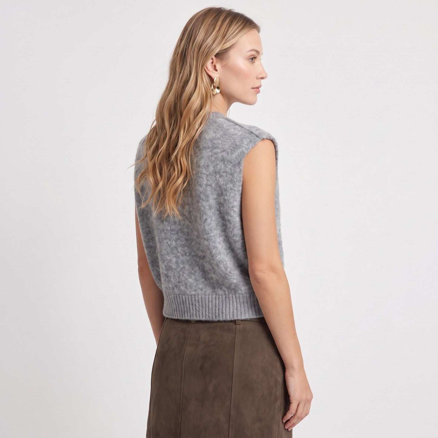Sleeveless Full Zip Knit Sweater Vest